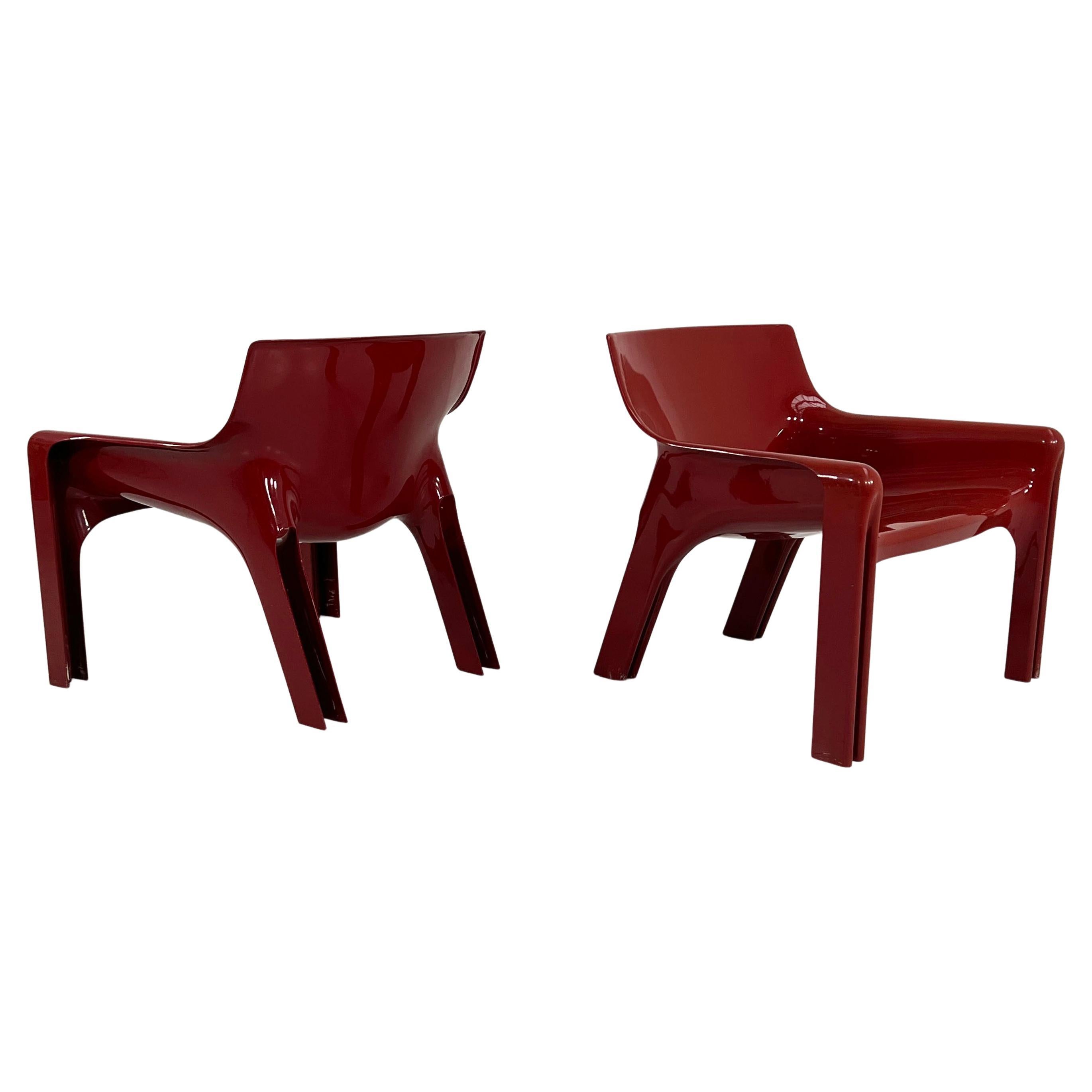 Pair of Burgundy Vicario Lounge Chair by Vico Magistretti for Artemide, 1970s