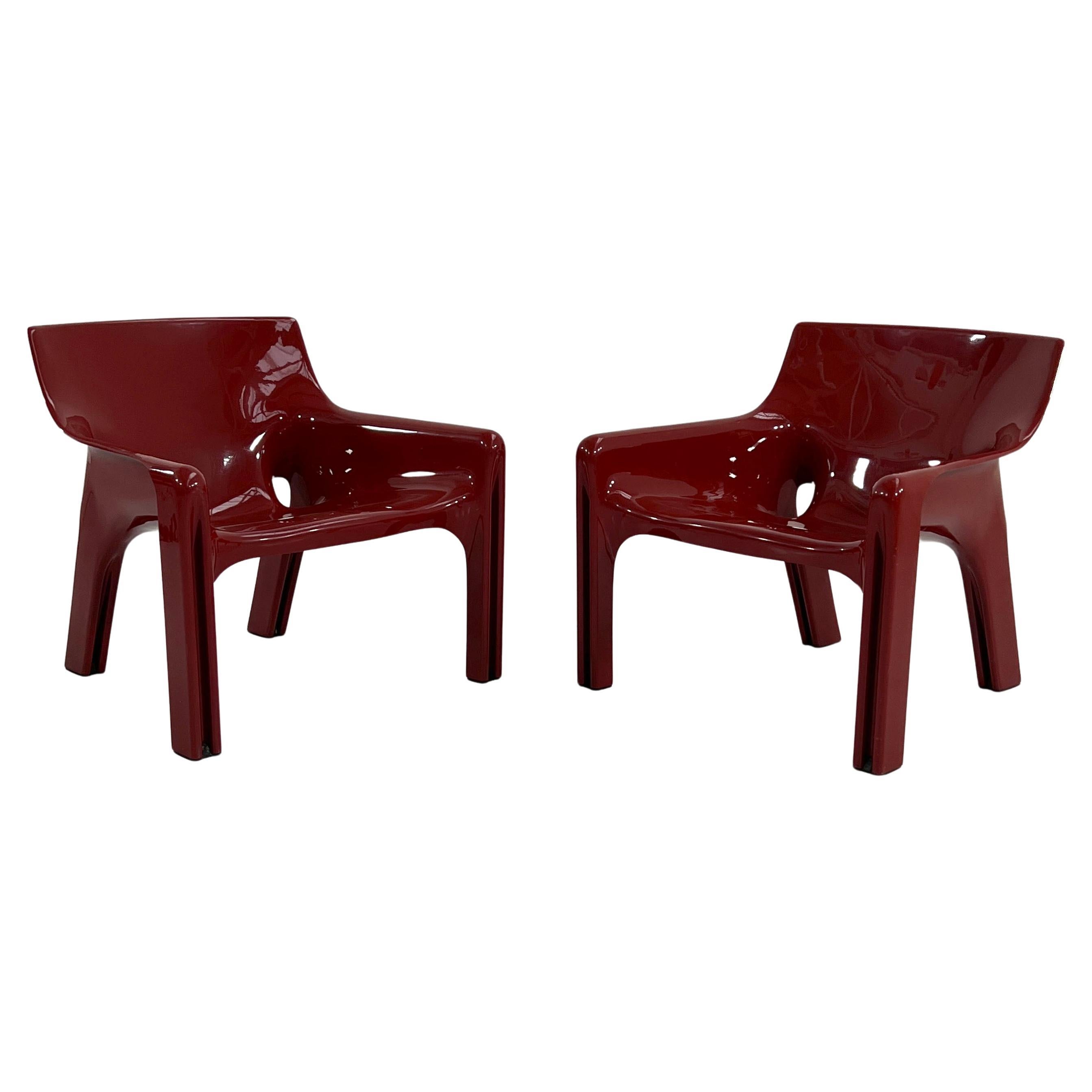 Pair of Burgundy Vicario Lounge Chair by Vico Magistretti for Artemide, 1970s