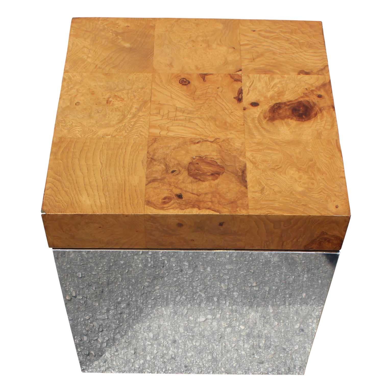 Mid-Century Modern Pair of Burl and Chrome End Tables / Pedestals by Milo Baughman Thayer Coggin