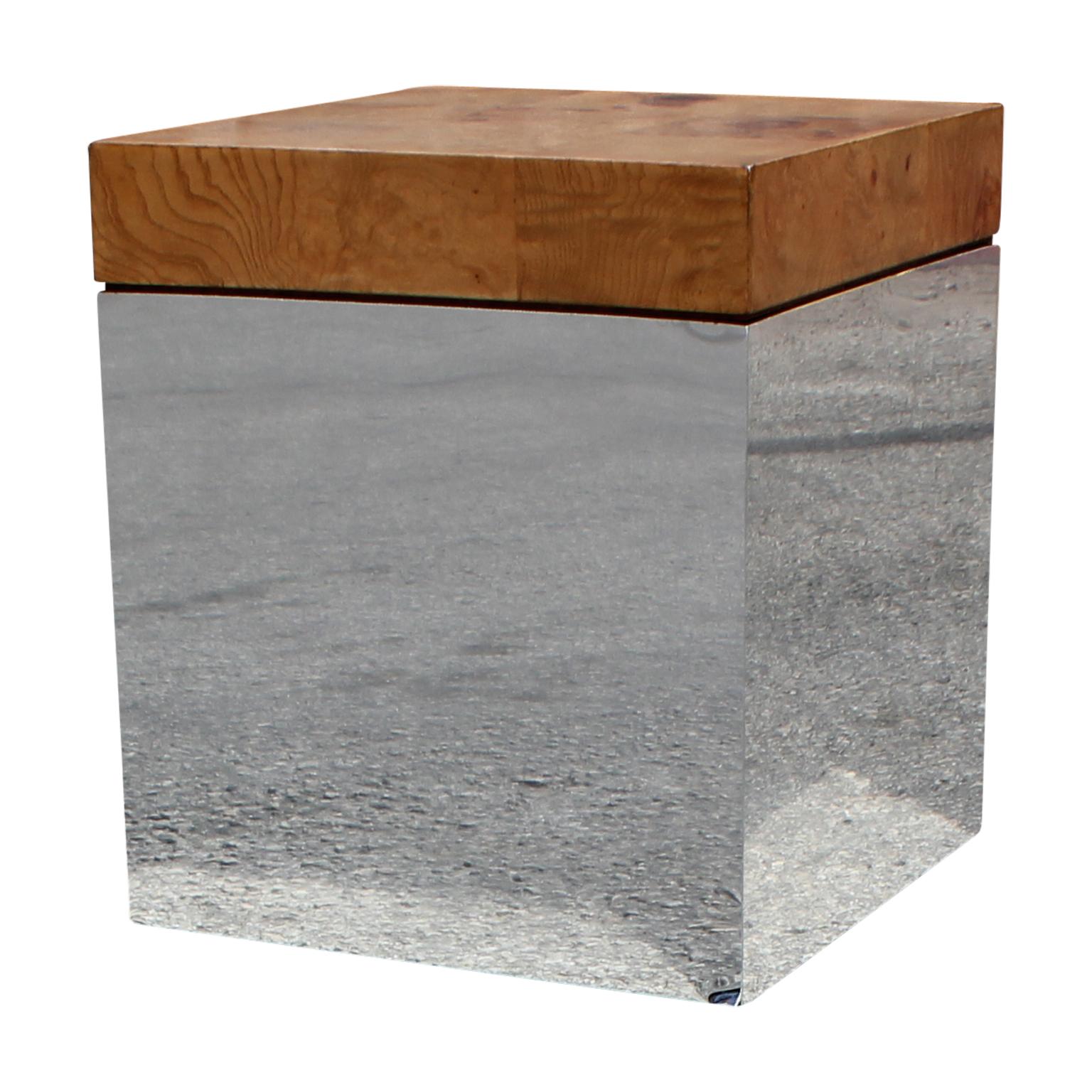 American Pair of Burl and Chrome End Tables / Pedestals by Milo Baughman Thayer Coggin