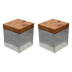 Pair of Burl and Chrome End Tables / Pedestals by Milo Baughman Thayer Coggin