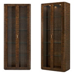 Pair of Burl Art Deco Curio Cabinets