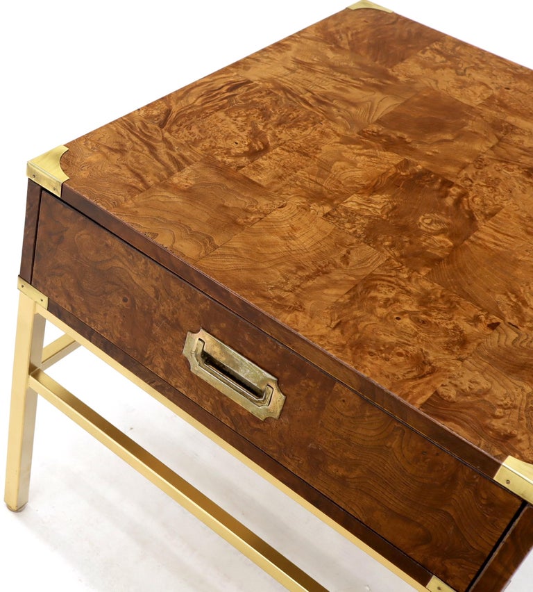 Pair of Burl and Brass MidCentury Modern End Tables Stands Campaign