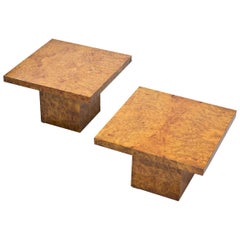 Pair of Burl Elm Coffee Tables, Italian Design, 1970s