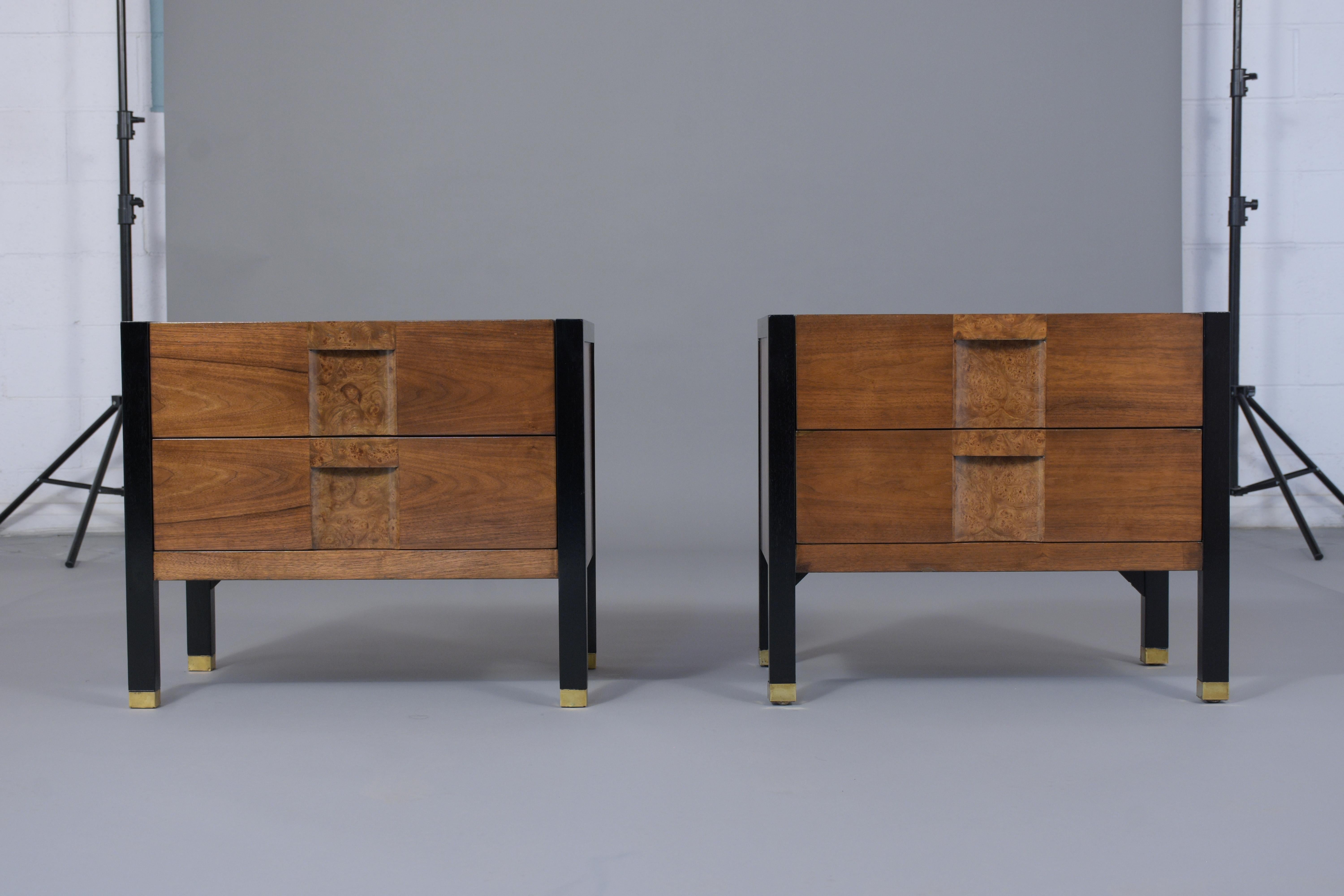 Mid-Century Modern Pair of Burl Mid-Century Nightstands