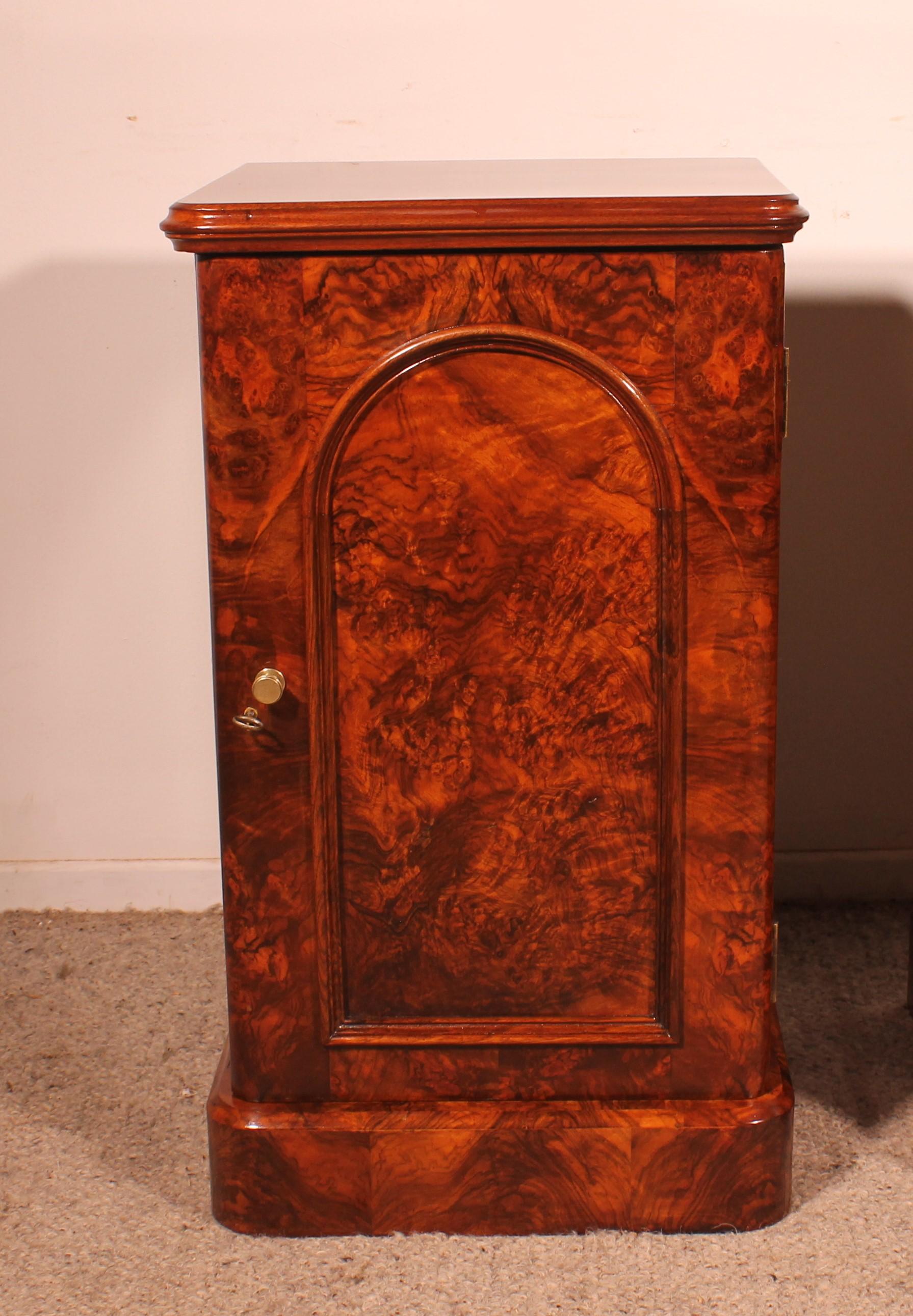 pair of 19th century English burl walnut bedside tables
Superb and rare pair of bedside tables that can be used as bedside tables, sofa end tables or small chest of drawers
Superb quality. Our first in burl walnut.
The bedside tables are in perfect