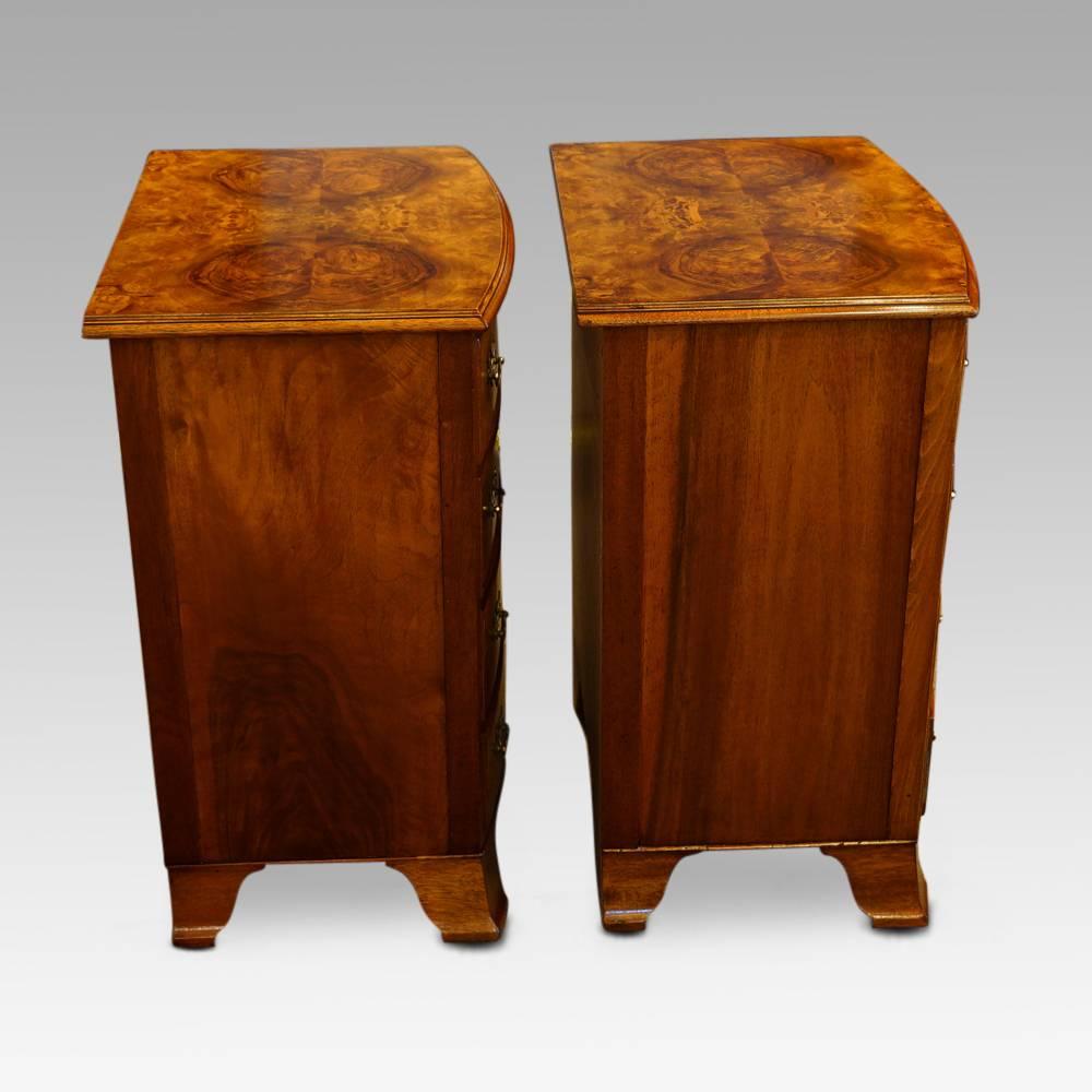 English Pair of Burl Walnut Small Bedside Chests