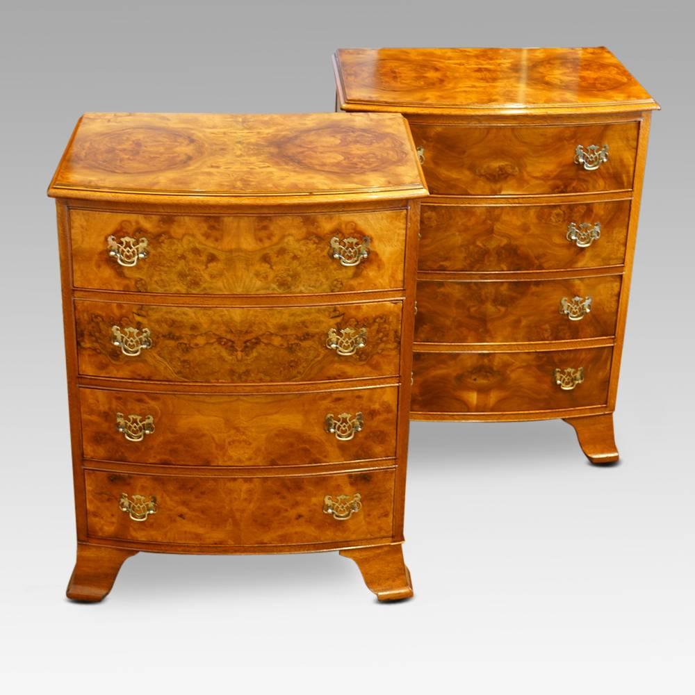 20th Century Pair of Burl Walnut Small Bedside Chests