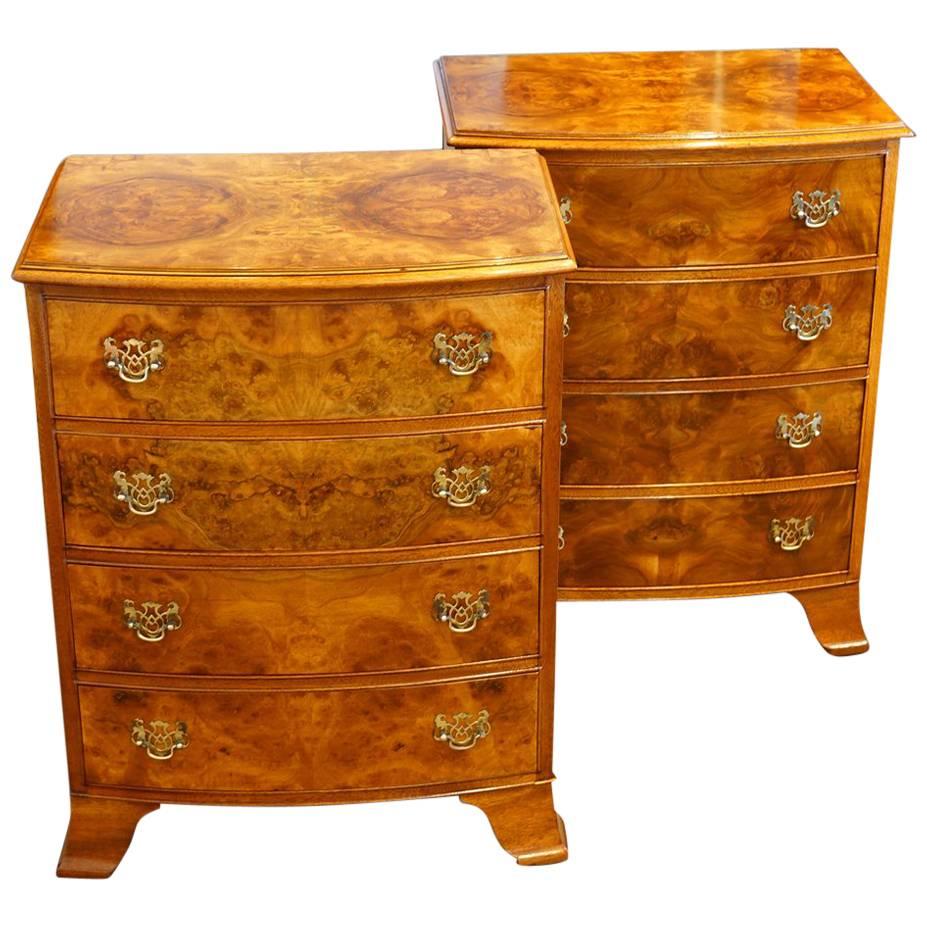 Pair of Burl Walnut Small Bedside Chests