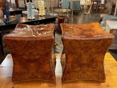 Pair of Burl Walnut Wood Stools