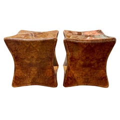 Pair of Burl Walnut Wood Stools