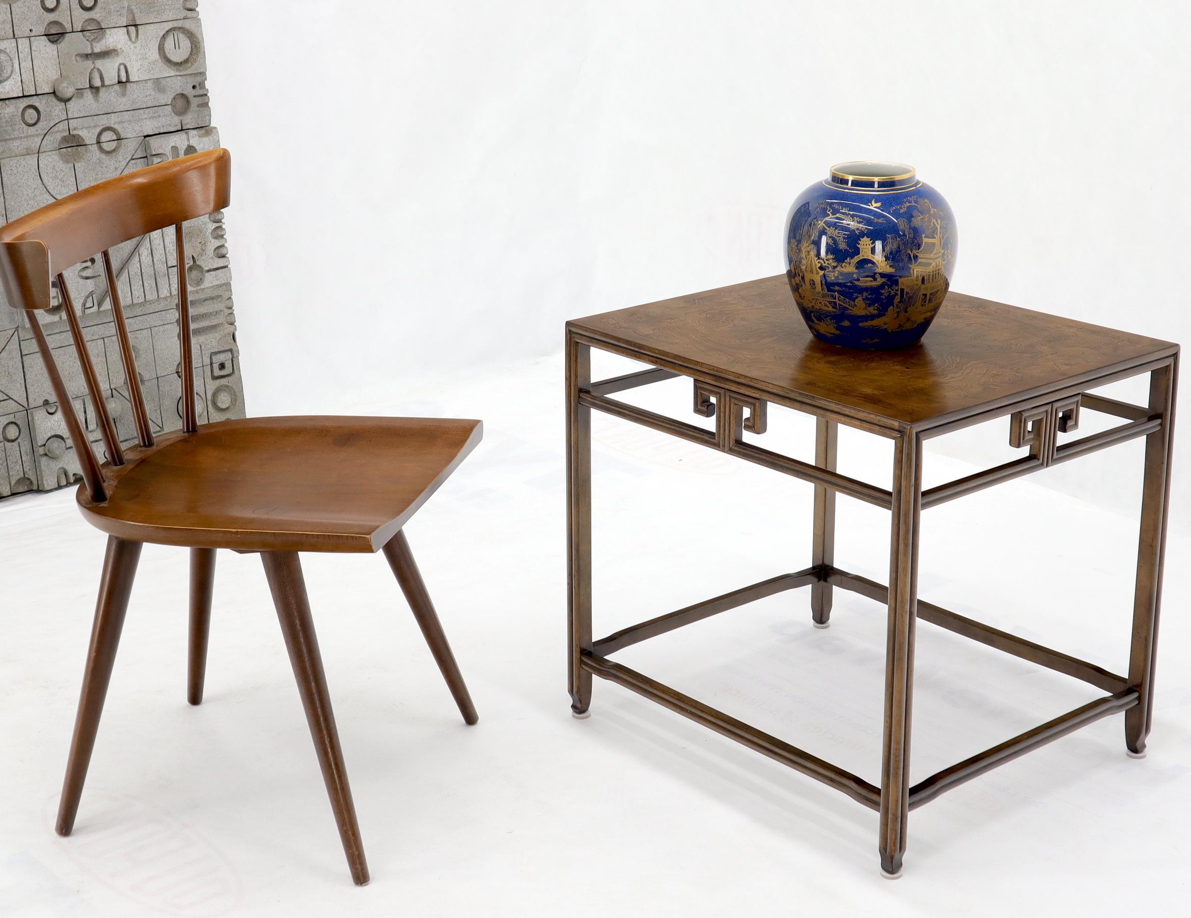 Mid-Century Modern Pair of Burl Wood Asian Influence Side End Tables Stands by Baker