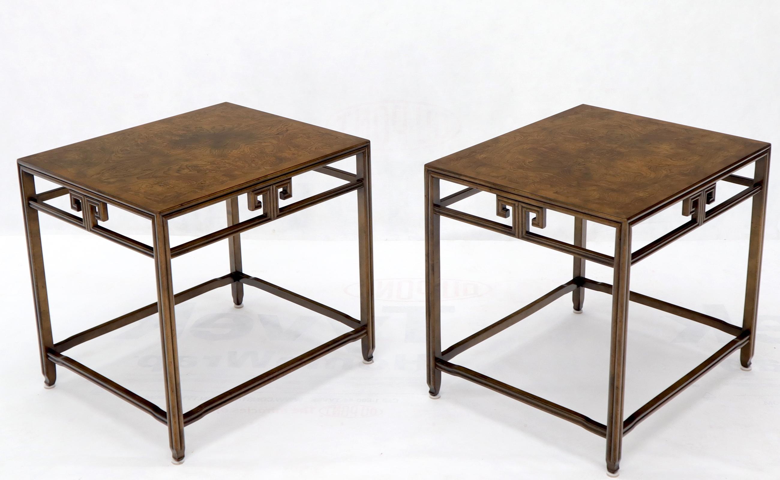 20th Century Pair of Burl Wood Asian Influence Side End Tables Stands by Baker