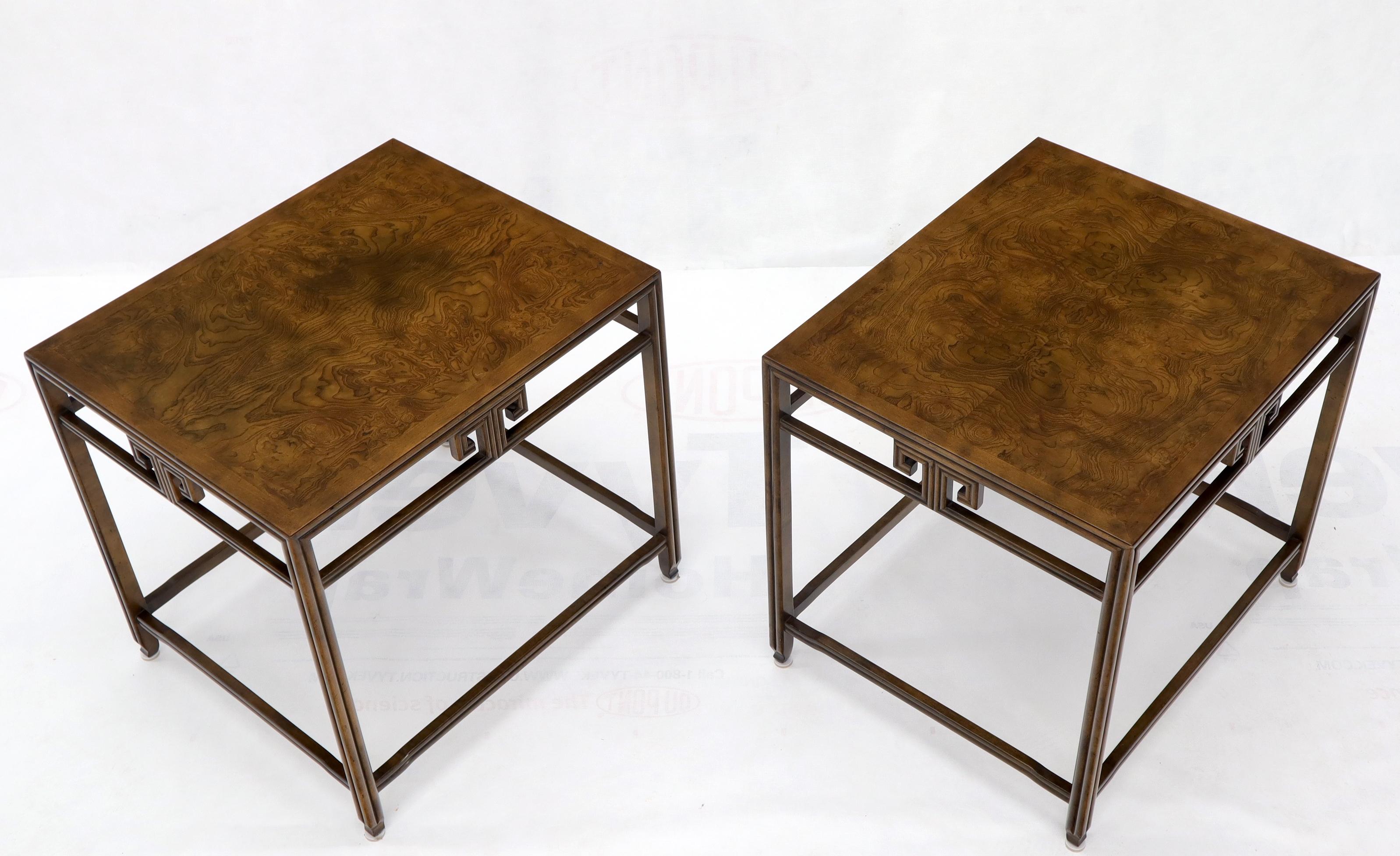 Pair of Burl Wood Asian Influence Side End Tables Stands by Baker 1