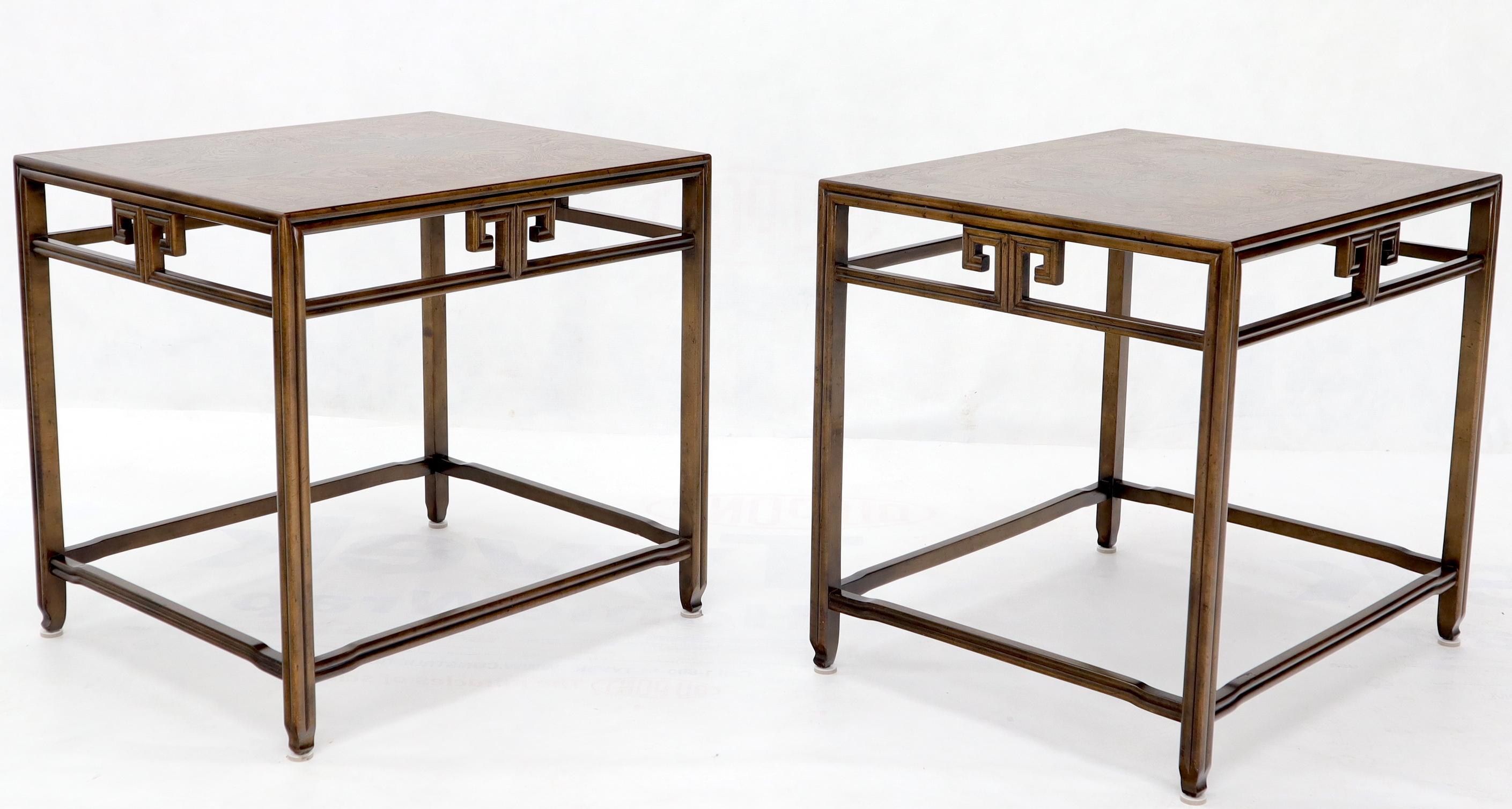 Pair of Burl Wood Asian Influence Side End Tables Stands by Baker 2