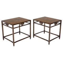 Pair of Burl Wood Asian Influence Side End Tables Stands by Baker