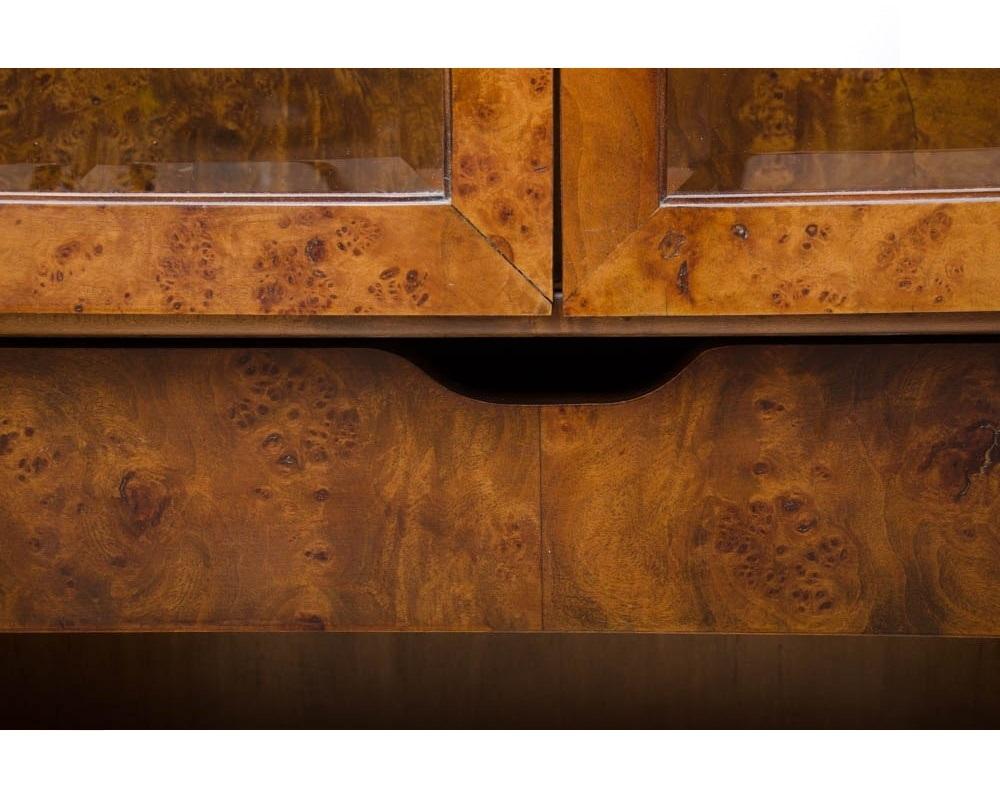 Pair of Burl Wood, Brass and Glass Showcase Curio Cabinets For Sale 2