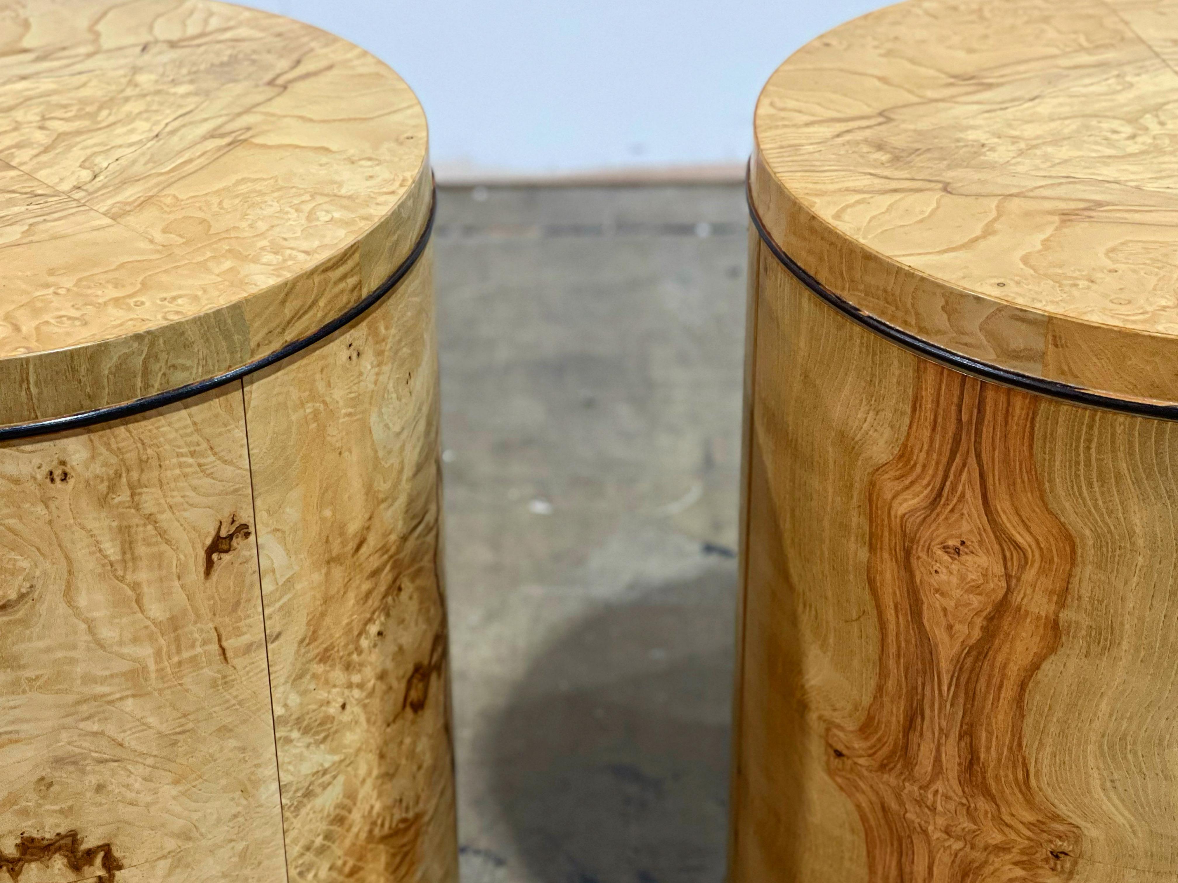 Pair of Burl Wood Cylinder Drum Tables, Henredon Scene Two, after Milo Baughman 7