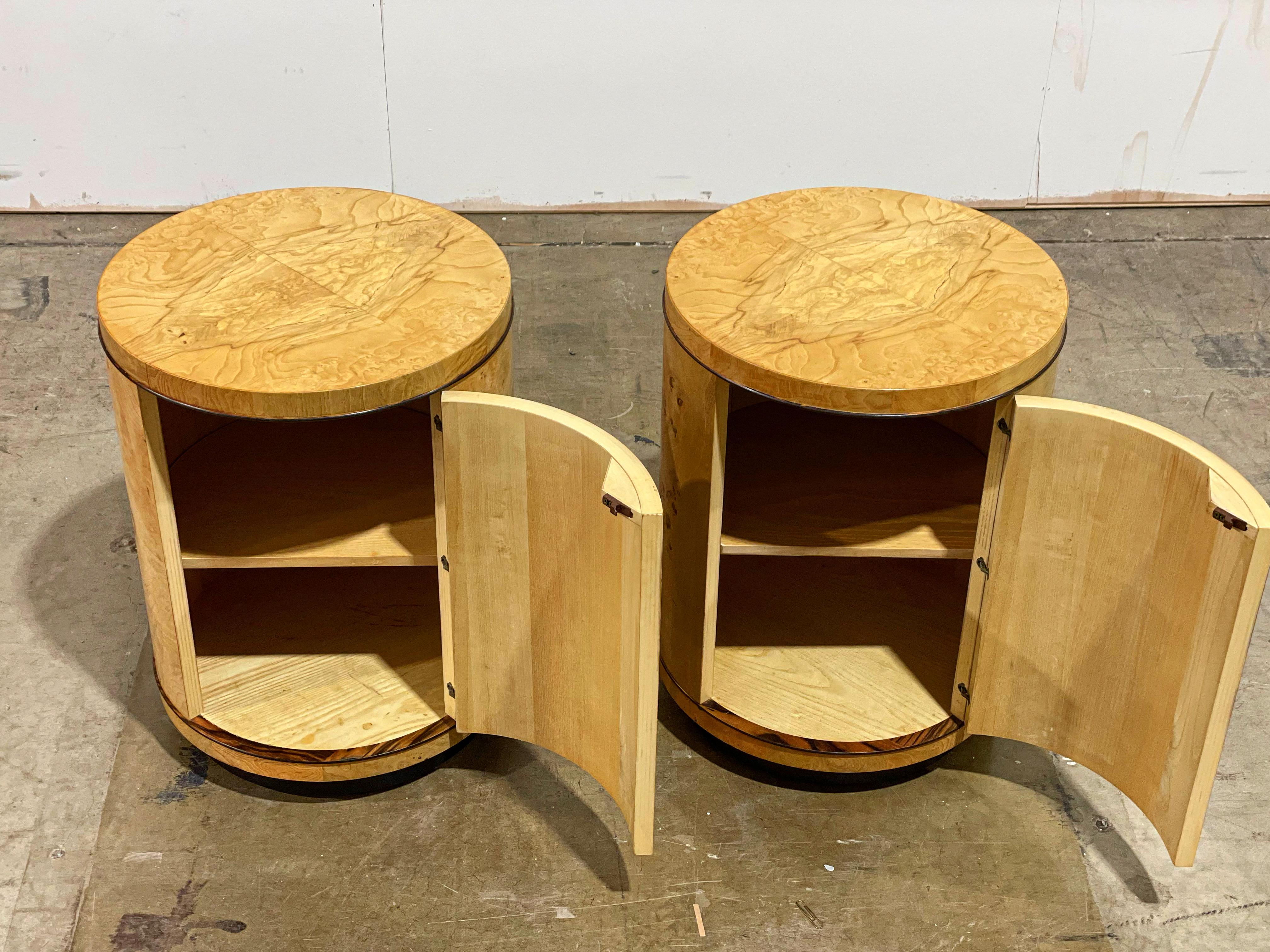 Pair of Burl Wood Cylinder Drum Tables, Henredon Scene Two, after Milo Baughman 2