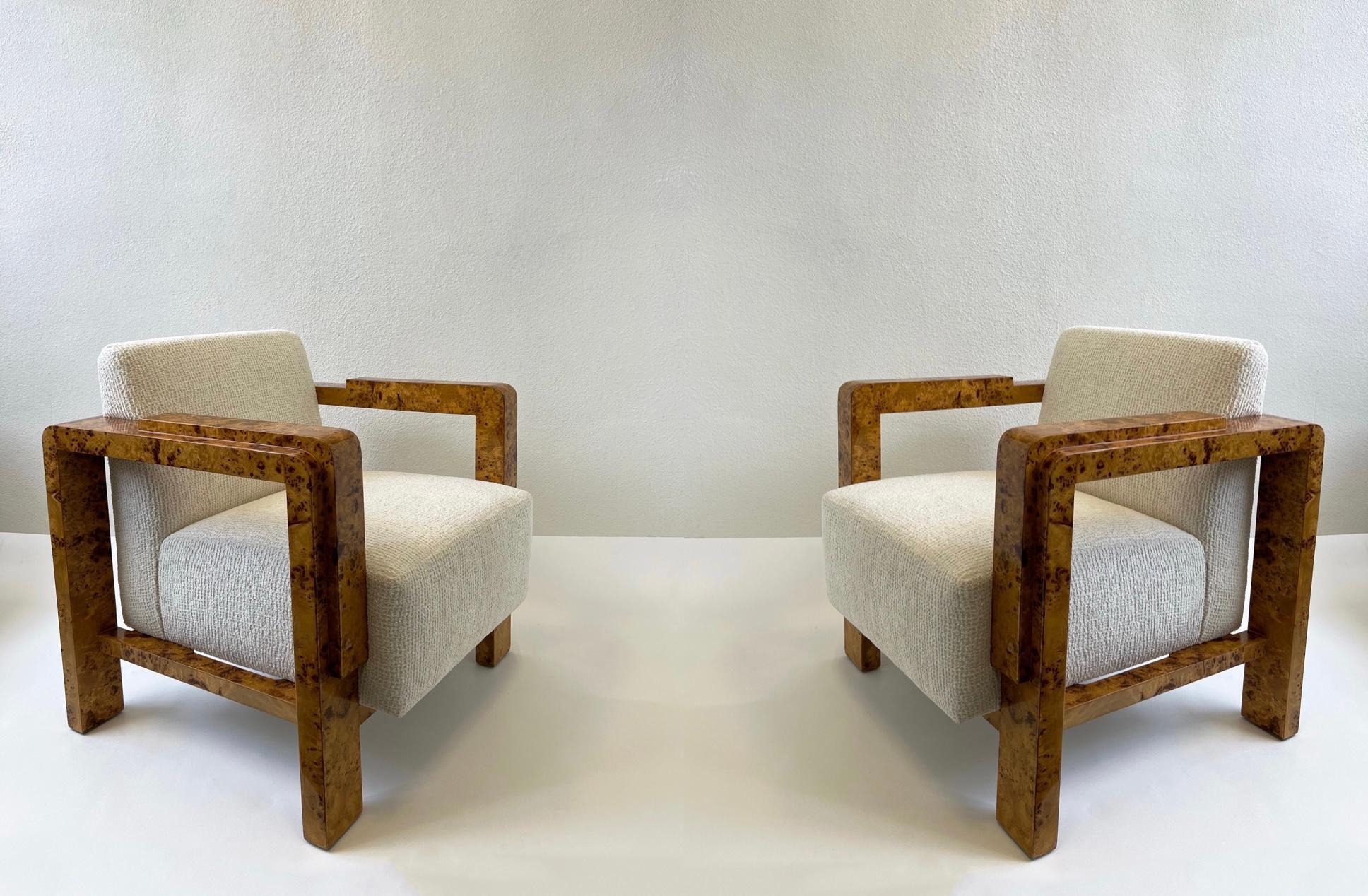 Pair of Burl Wood Lounge Chairs 9