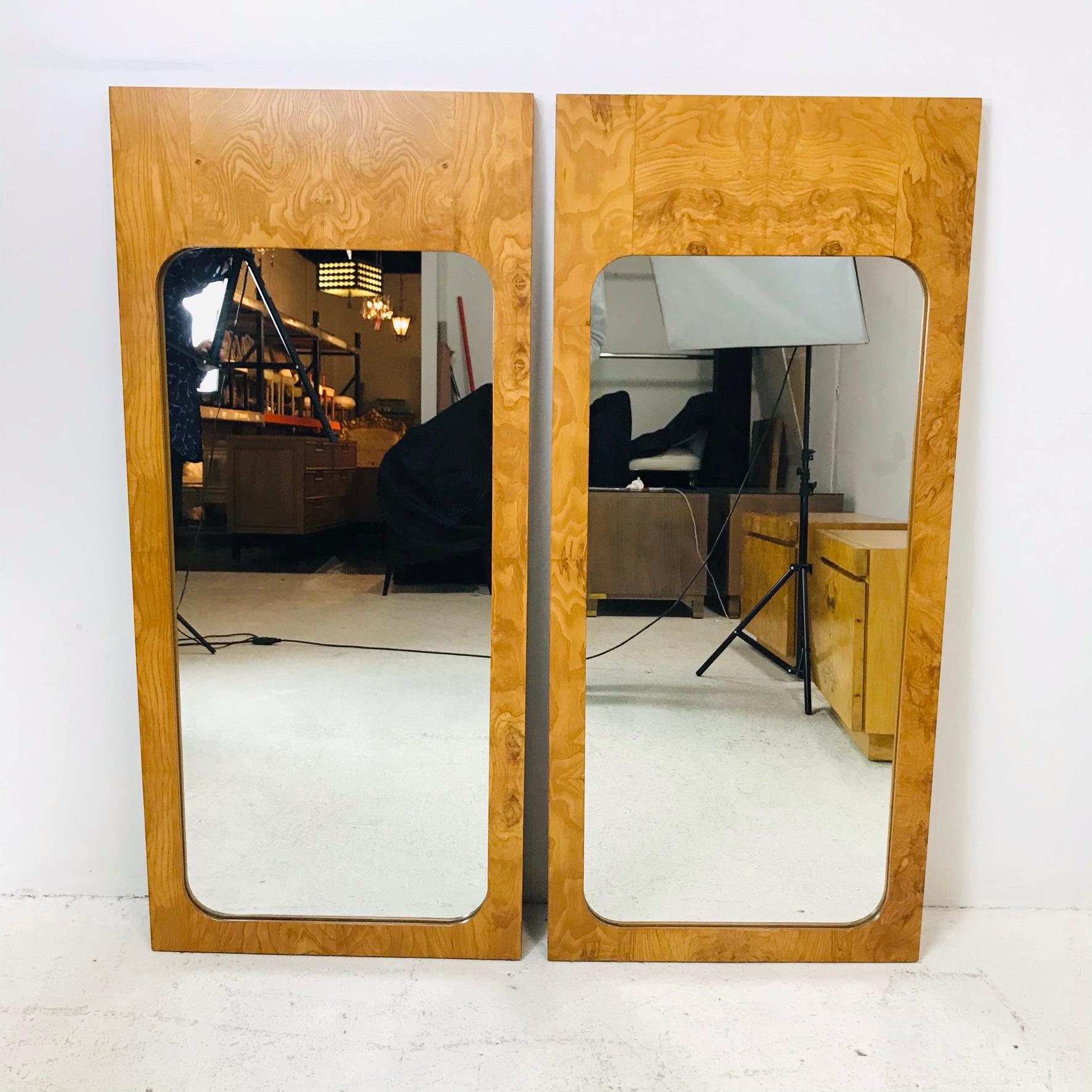 Pair of Burl Wood Mirrors by Lane In Good Condition In Dallas, TX