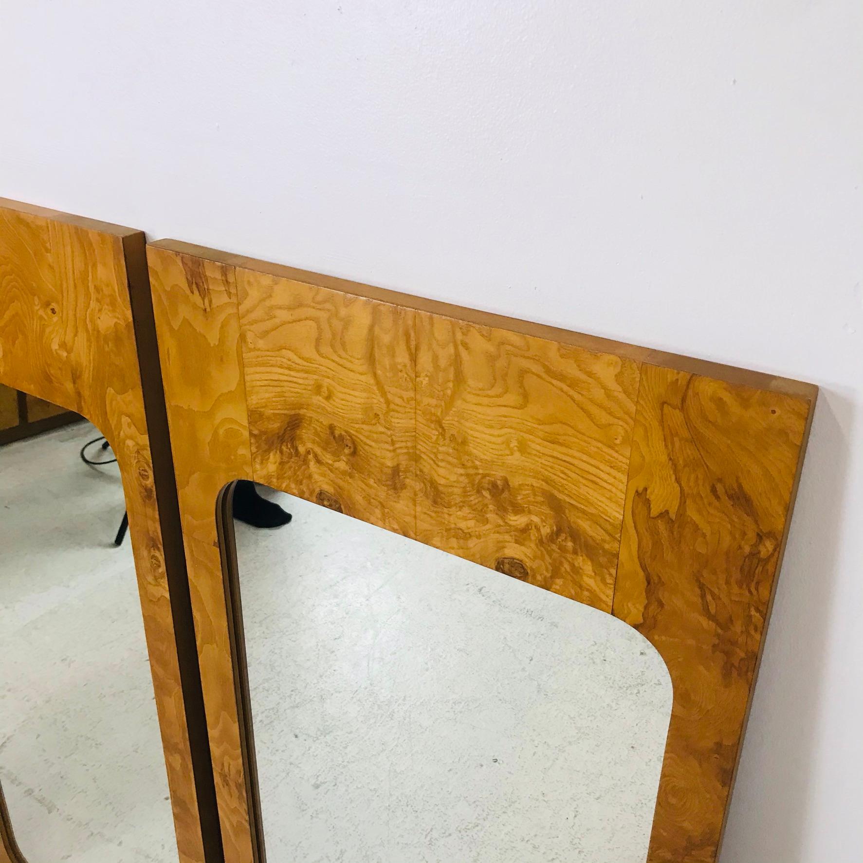 Late 20th Century Pair of Burl Wood Mirrors by Lane