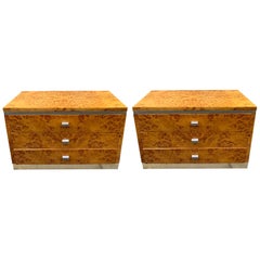 Pair of Burl Wood Nightstands by Jean Claude Mahey, Brass Fittings, 1970s