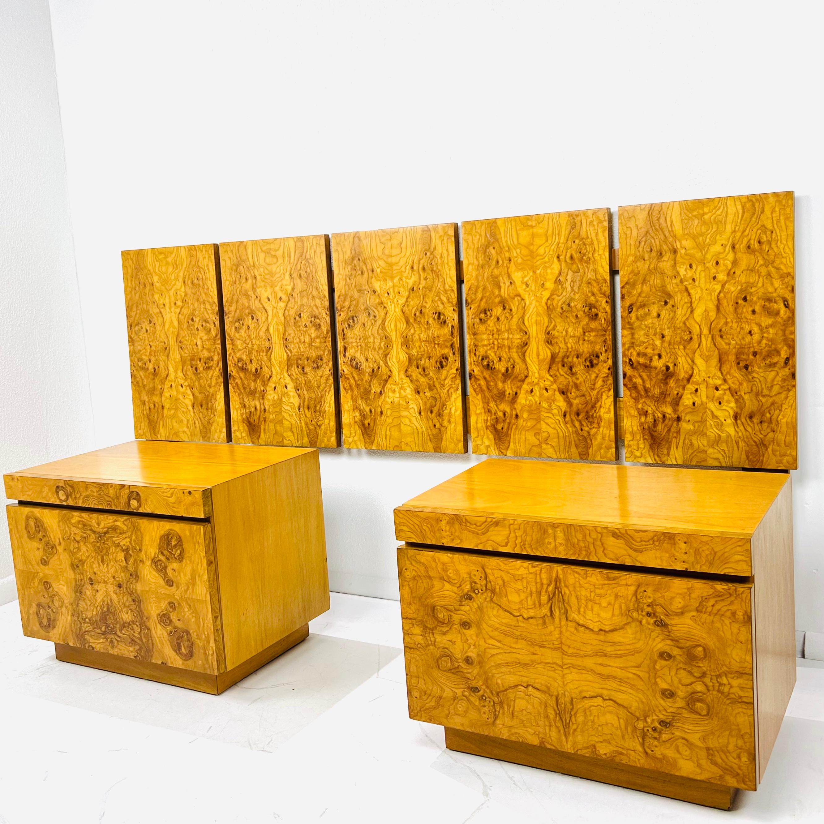 Mid-Century Modern Pair of Burl Wood Nightstands by Milo Baughman for Lane For Sale