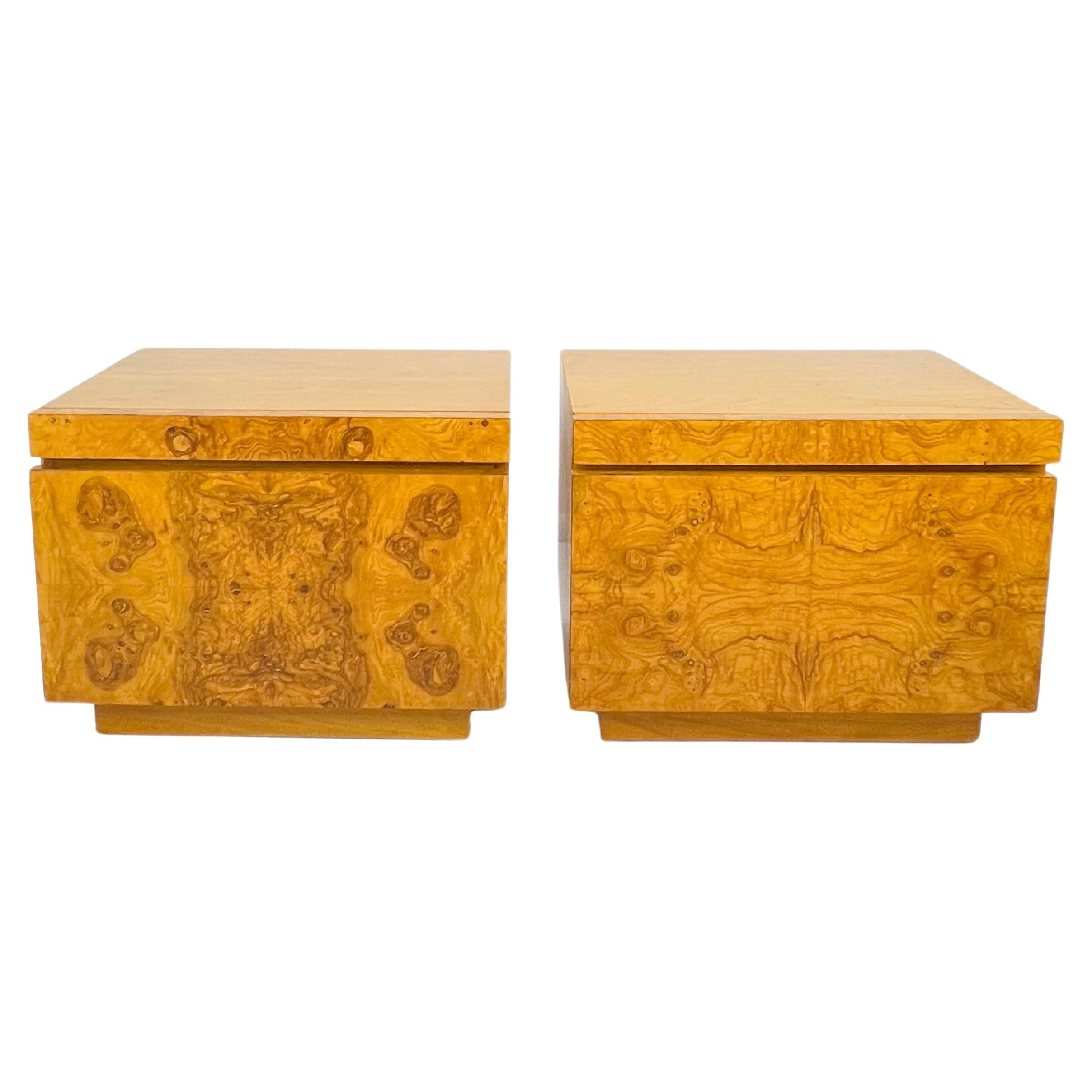 Pair of Burl Wood Nightstands by Milo Baughman for Lane For Sale