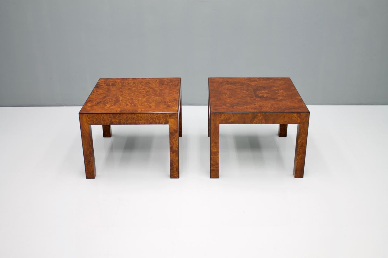 Pair of burl wood side tables, 1970s.
Very good condition.