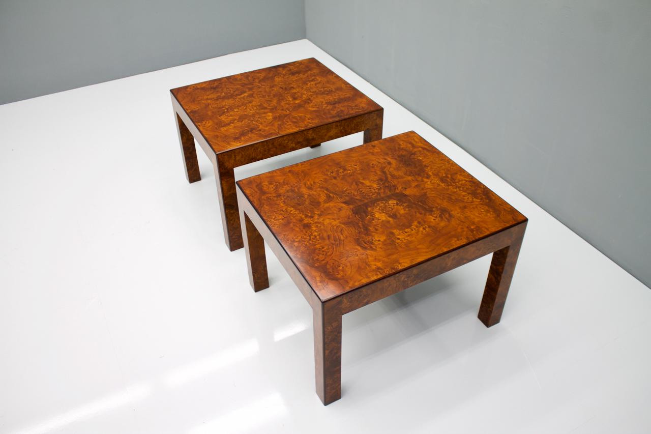 European Pair of Burl Wood Side or End Tables, 1970s