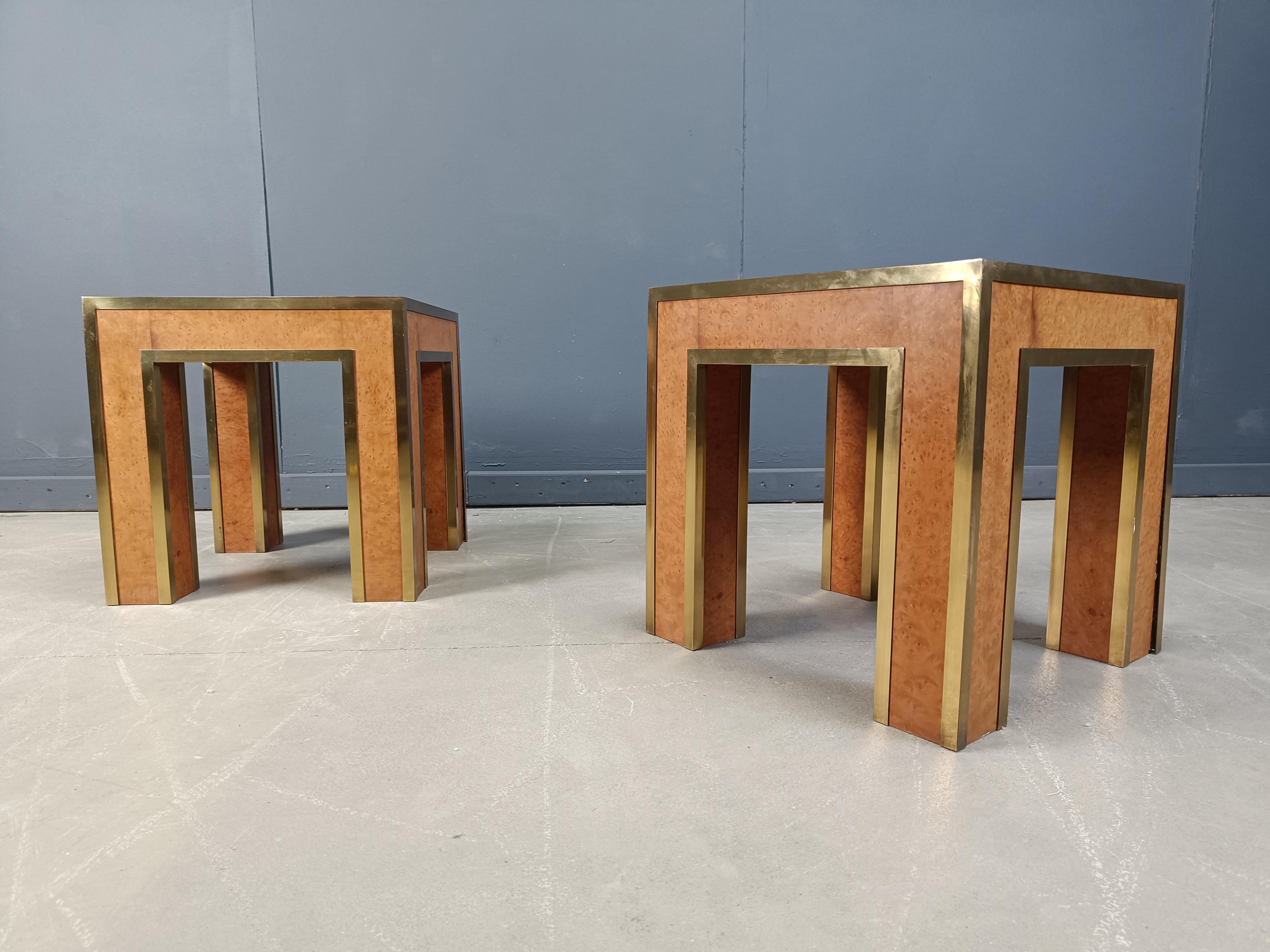 Pareja de mesas auxiliares de madera burlada, años 80 en Bueno estado para la venta en Leuven, Vlaams Gewest