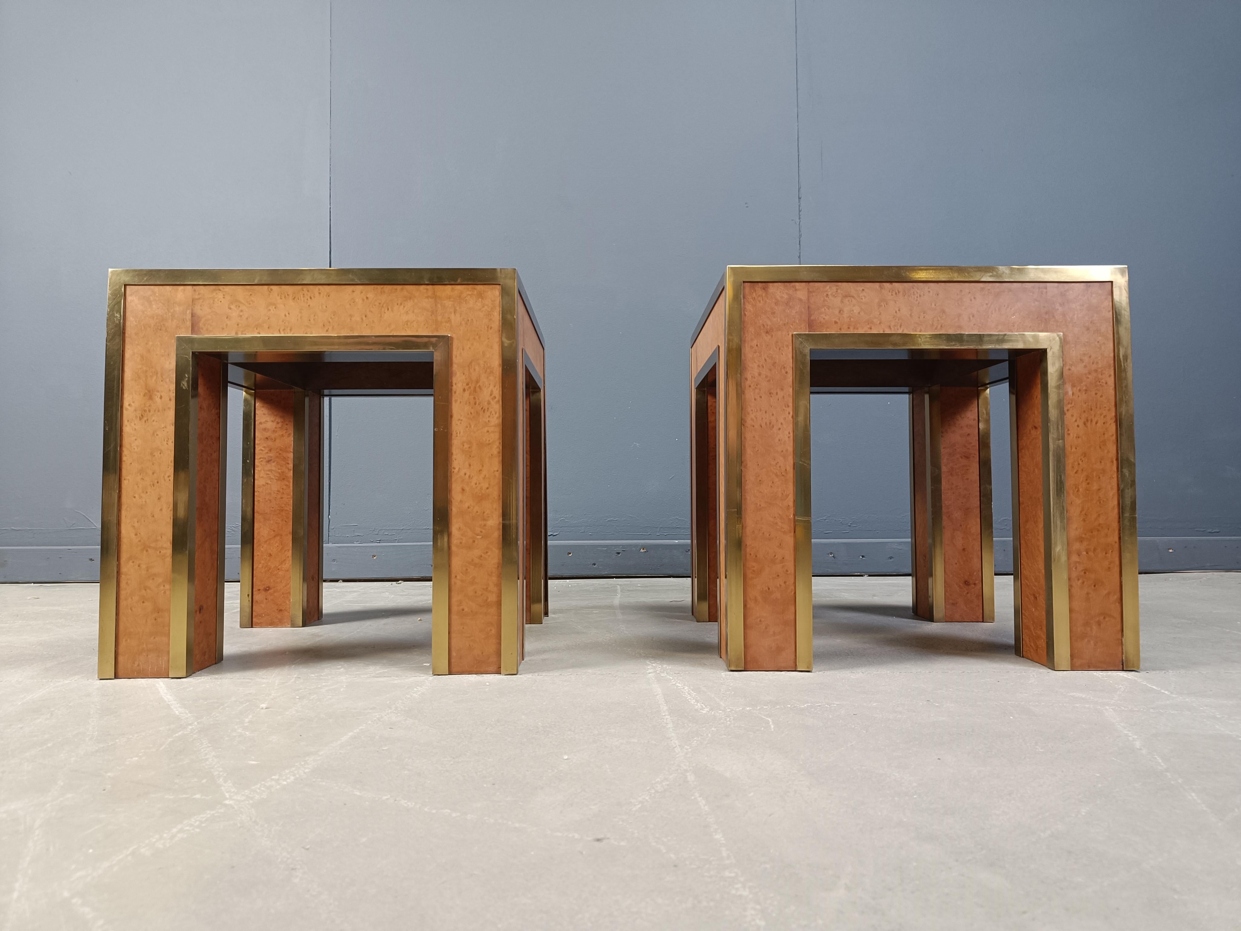 Pareja de mesas auxiliares de madera burlada, años 80 en venta 2