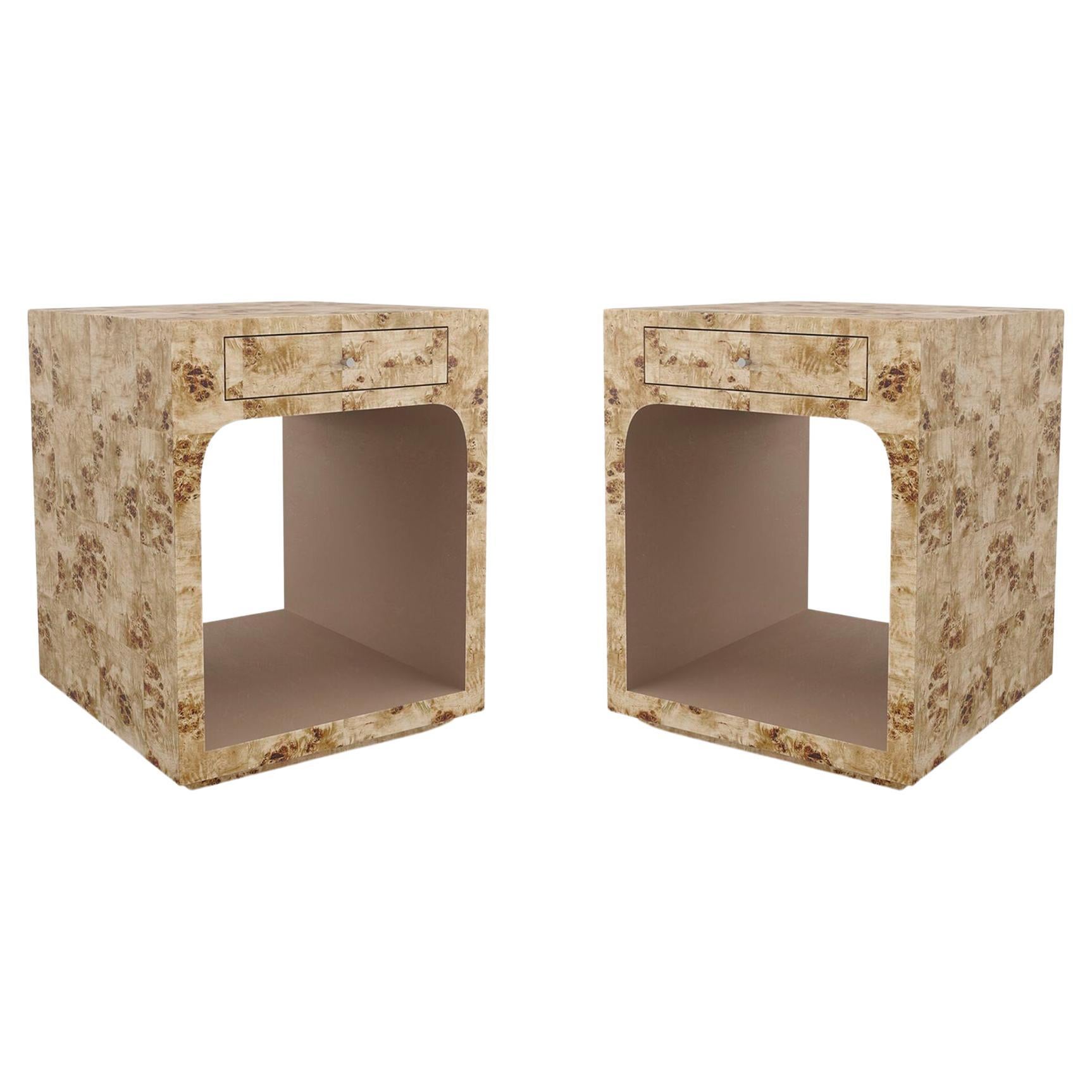 Pair of Burl Wood Side Tables For Sale