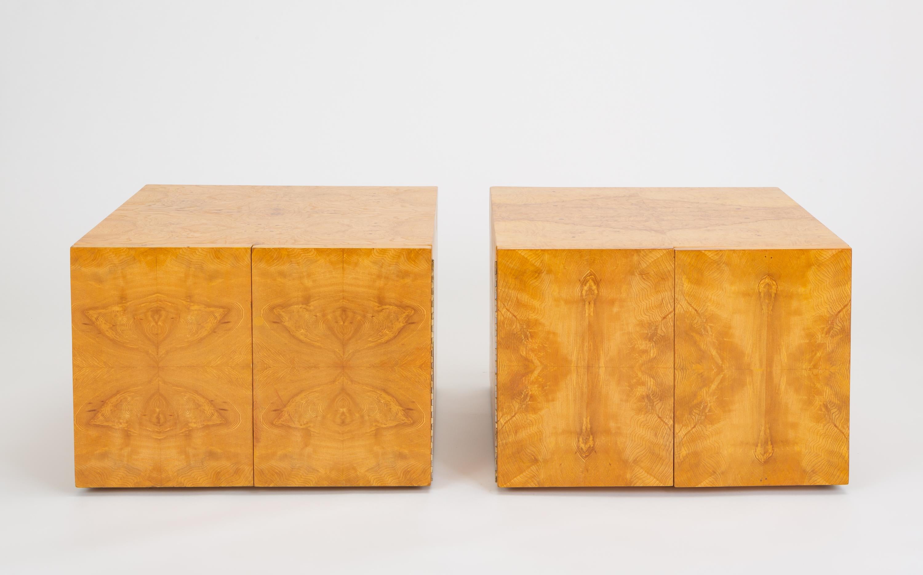 Mid-Century Modern Pair of Burl Wood Side Tables or Blanket Chests