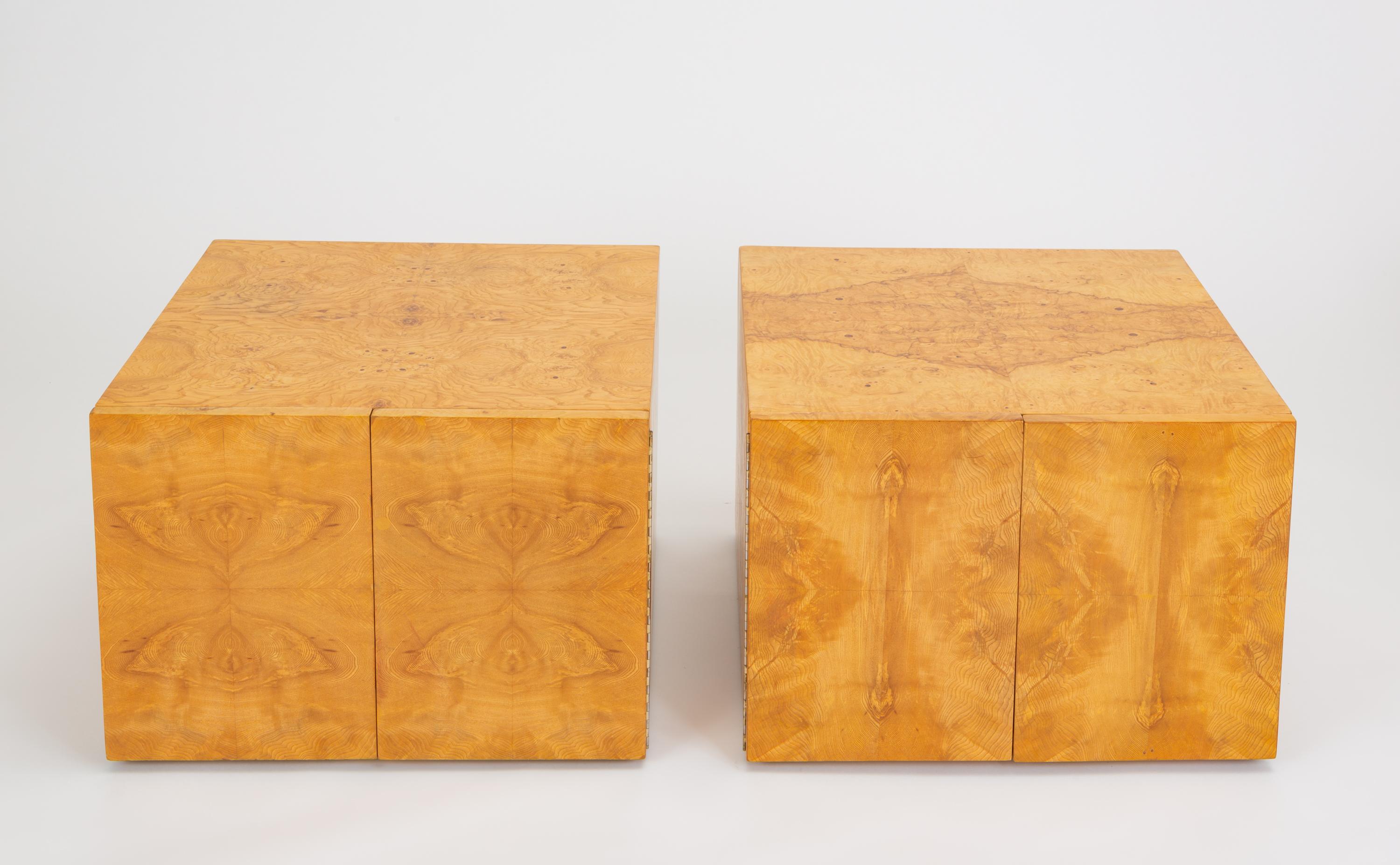 American Pair of Burl Wood Side Tables or Blanket Chests