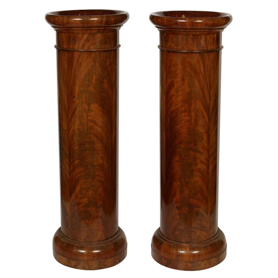 Pair of Burled Mahogany Antique Inset Pedestal Columns at 1stDibs