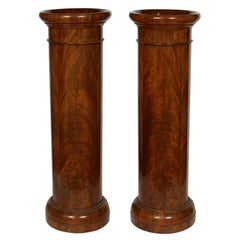 Pair of Burled Mahogany Antique Inset Pedestal Columns