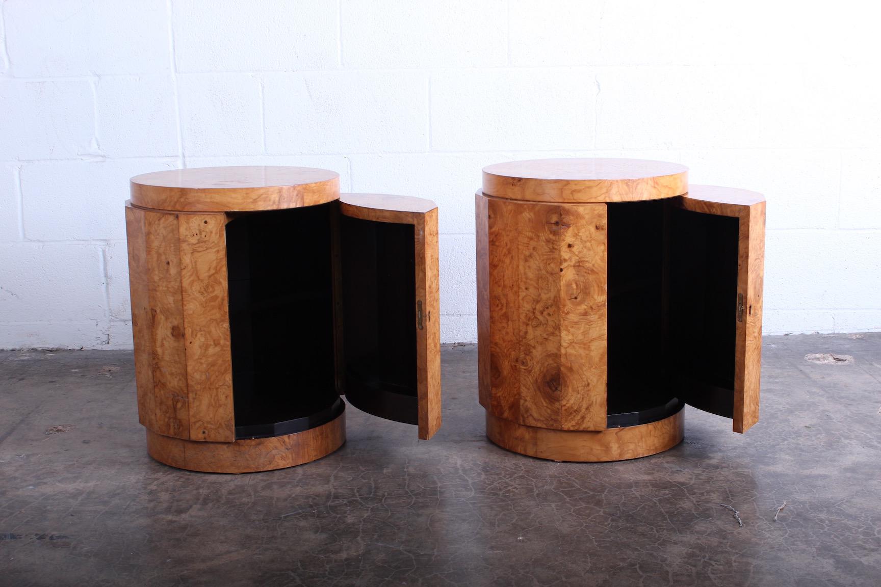 Pair of Burled Olive Dunbar Pedestal Table/ Bars by Edward Wormley 6