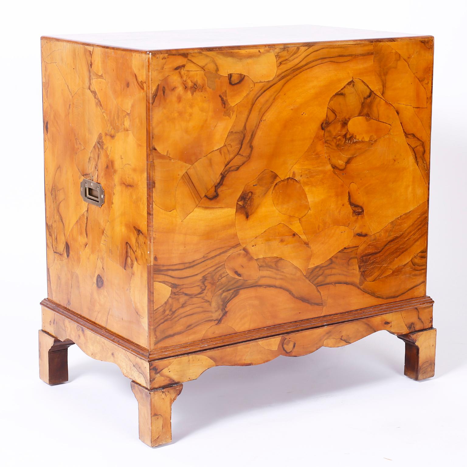 Pair of Burled Walnut Campaign Style Chests 5