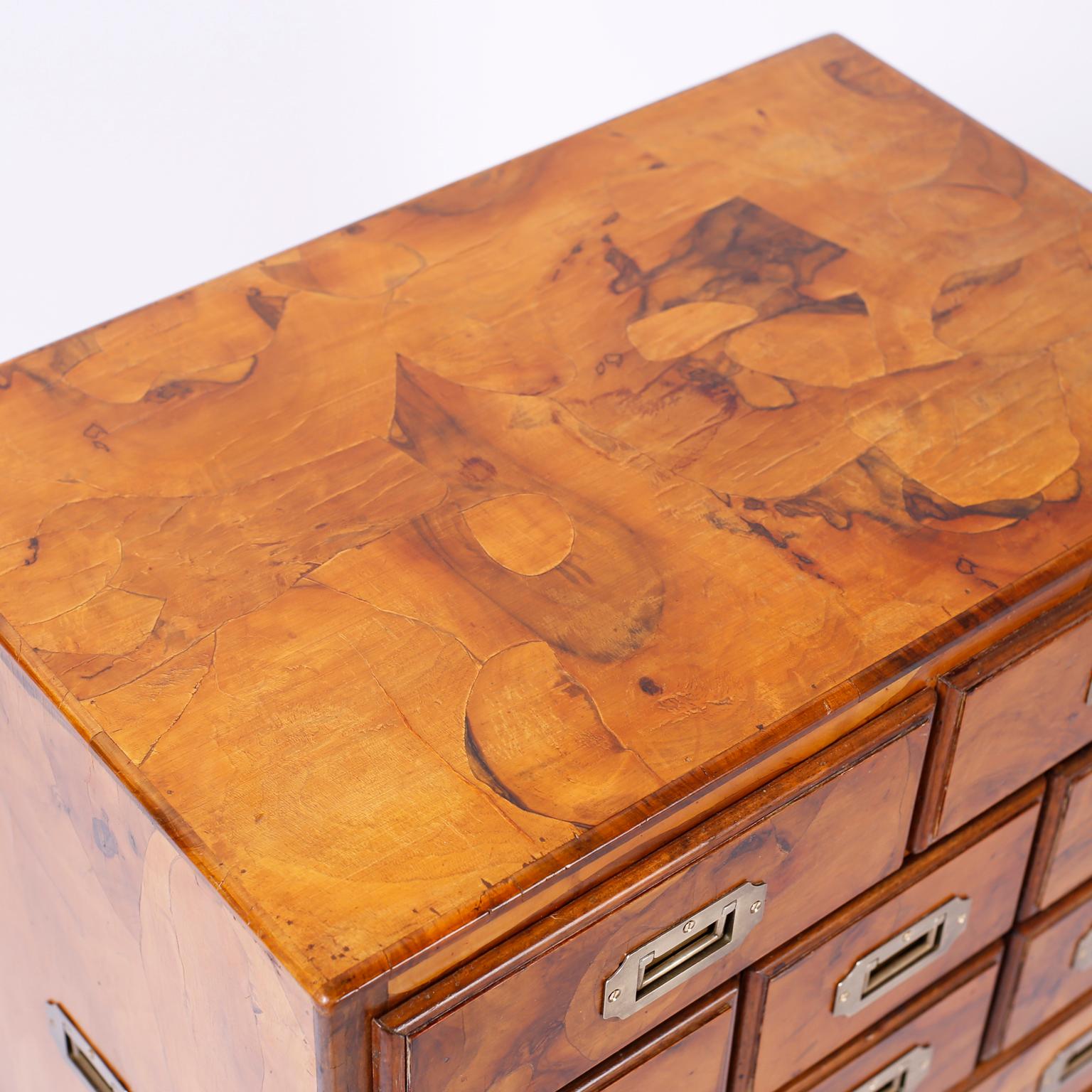 Pair of Burled Walnut Campaign Style Chests In Good Condition In Palm Beach, FL
