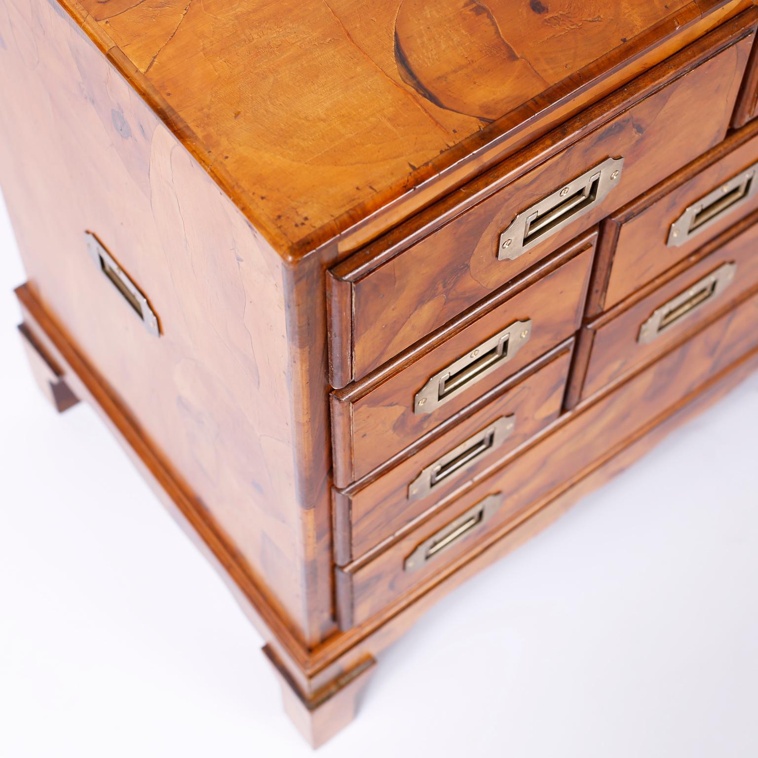 20th Century Pair of Burled Walnut Campaign Style Chests