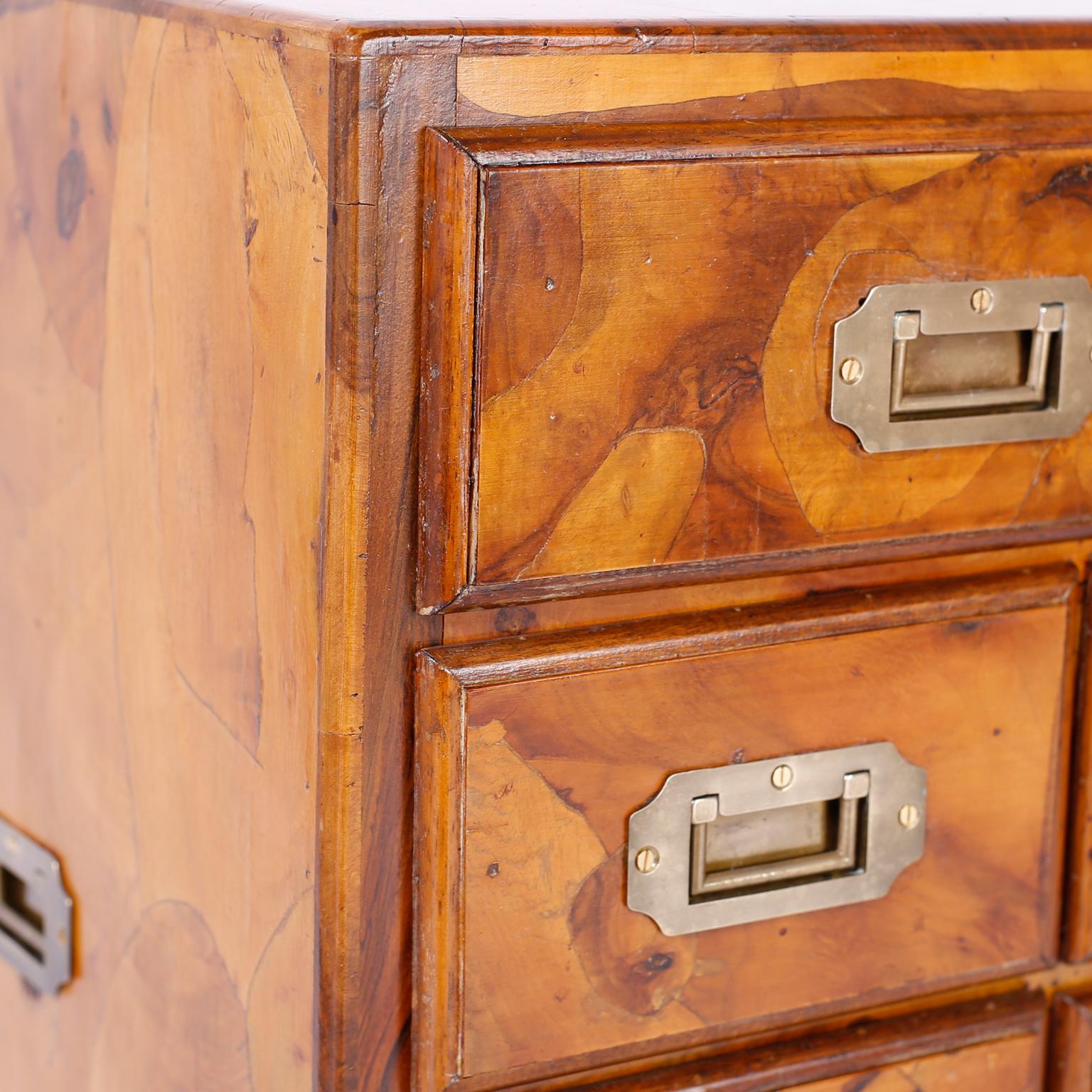 Pair of Burled Walnut Campaign Style Chests 1