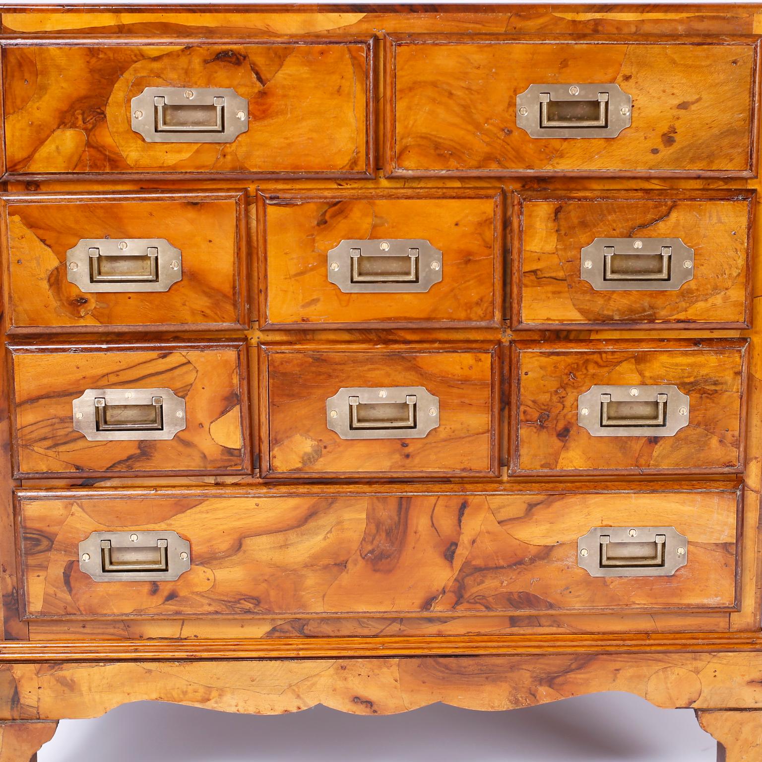 Pair of Burled Walnut Campaign Style Chests 3