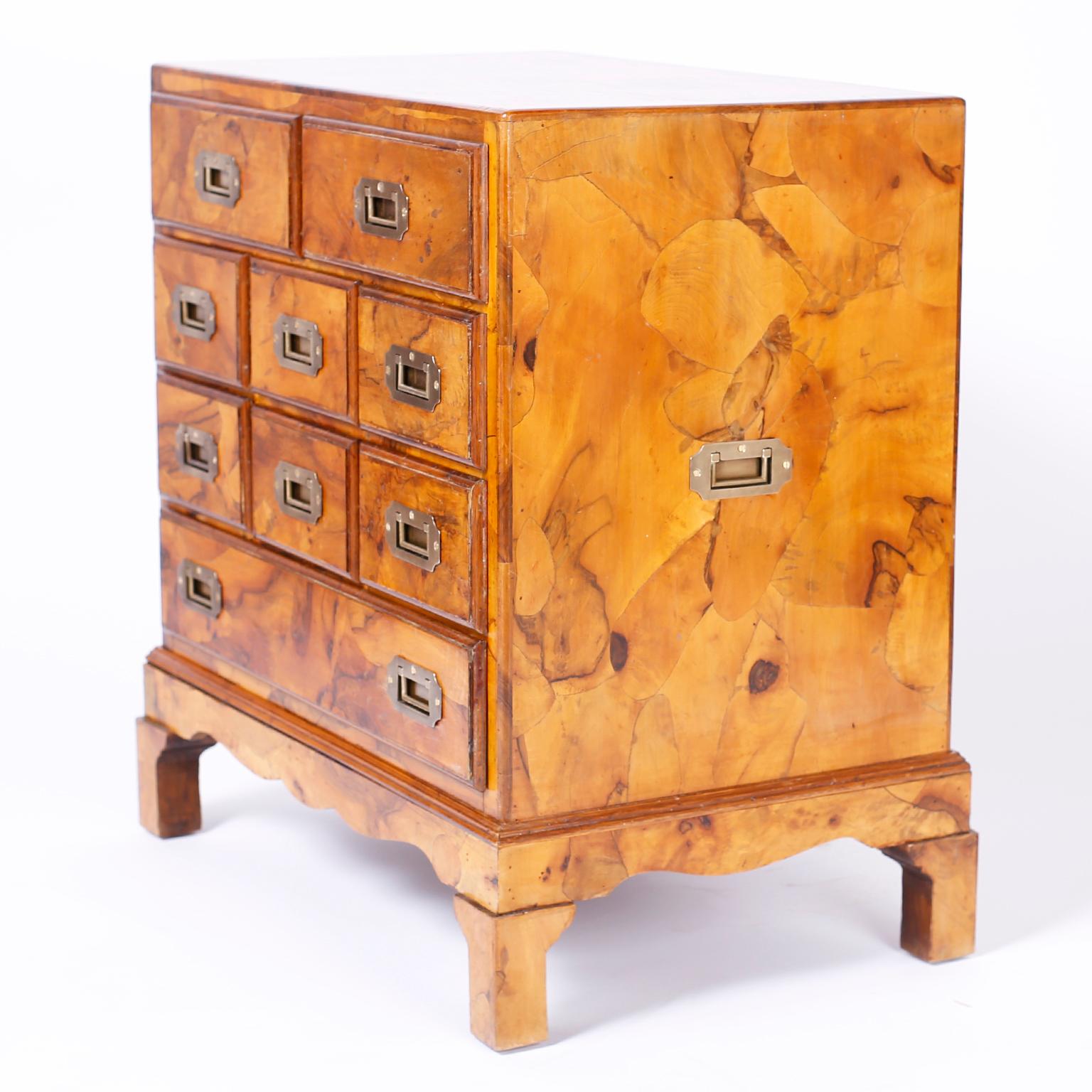 Pair of Burled Walnut Campaign Style Chests 4