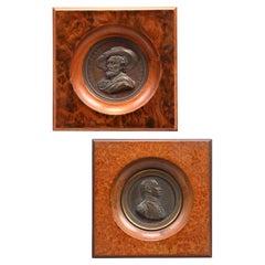 Pair of Burlwood and Walnut framed 19th century French and Belgian medals 