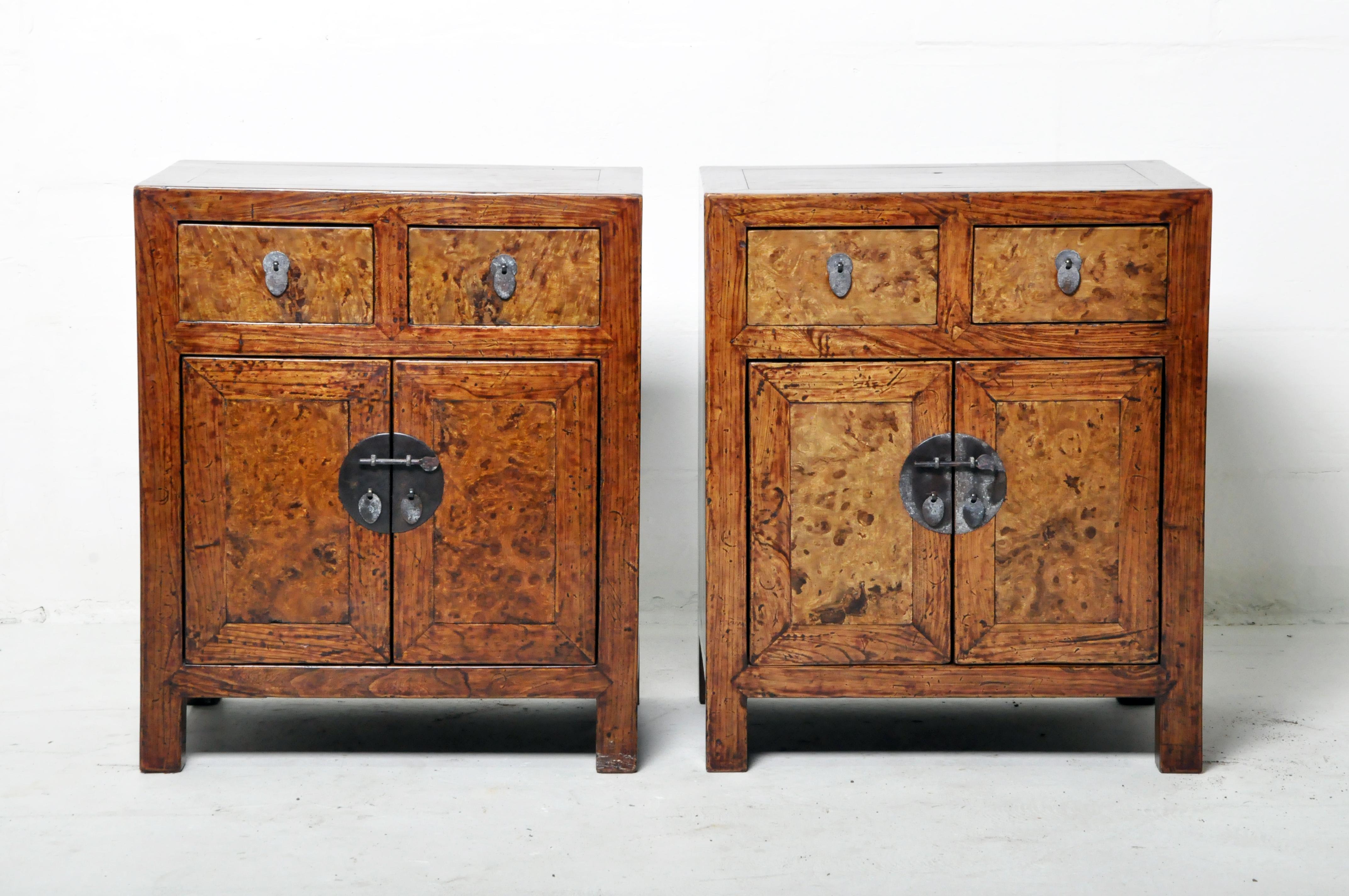 Pair of Burlwood Bedside Chests 1