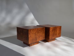Pair of Burlwood Cube Side Tables, Circa 1970's