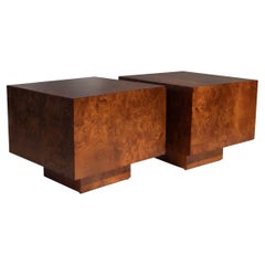 Paire de tables d'appoint cubiques en bois de ronce, vers 1970