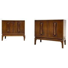 Pair of Burlwood Mid-Century Modern Walnut Nightstands / Bedside Tables, C. 1960